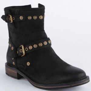 UGG AUSTRALIA Fabrizia Black Suede Studs Ankle Zip-Up Boots WOMENS Sz 8